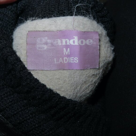 Vintage Womens Grandoe Black Leather Plush Warm Snow Mittens Gloves sz Medium M - Picture 5 of 5